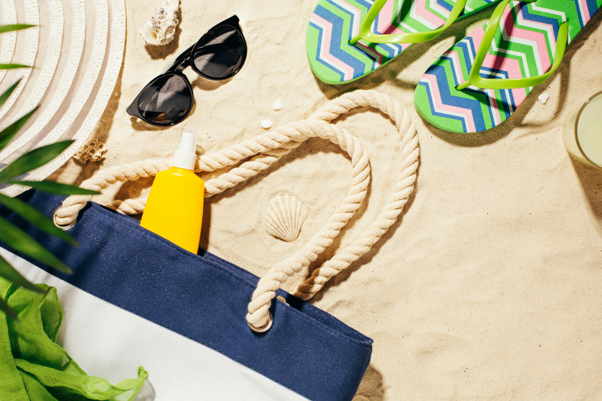 Beach accessories on the sand.